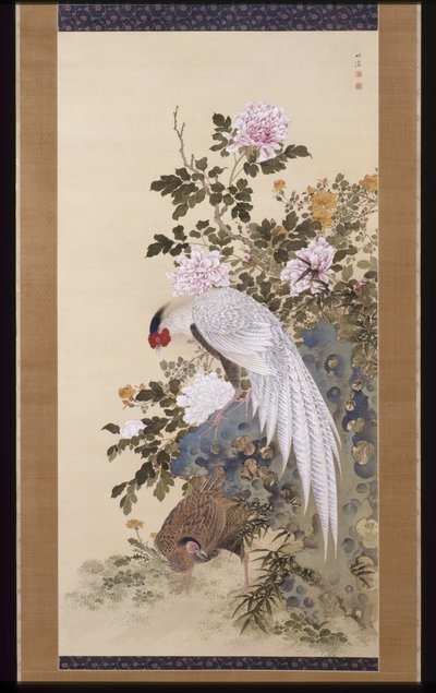 Peonie e fagiani argentati da Nakabayashi Chikkei