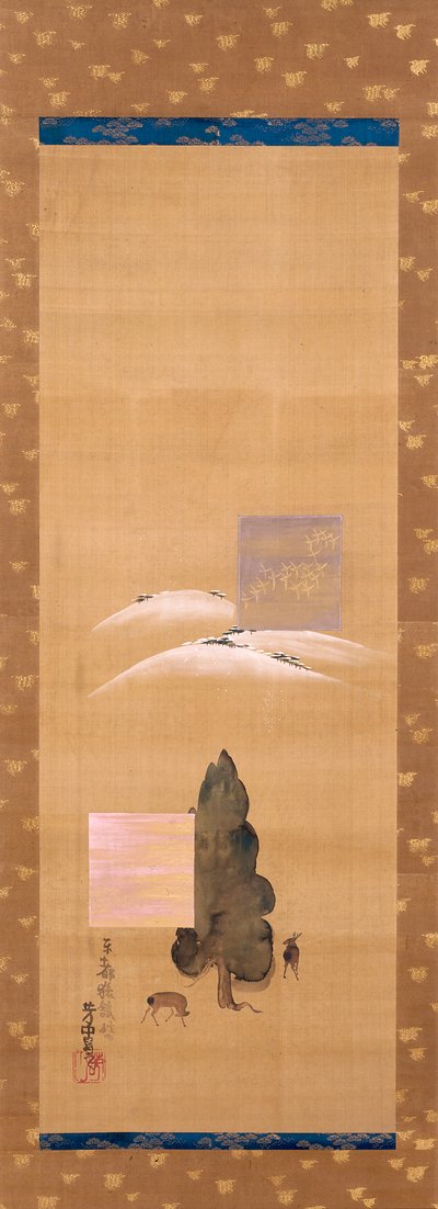 Otto vedute di Yamato: neve sul Monte Mikasa e cervi nel campo di Kasuga da Nakamura Hochu