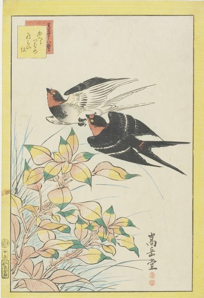 Rondini di ritorno e foglie rosse da Nakayama Sugakudo