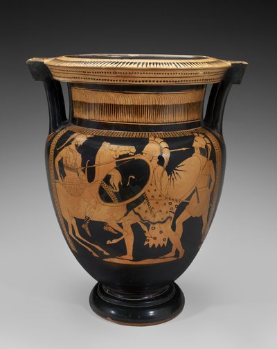 Cratere a colonna a figure rosse con scena di battaglia, 460-450 a.C. da Naples Painter (attr. to)