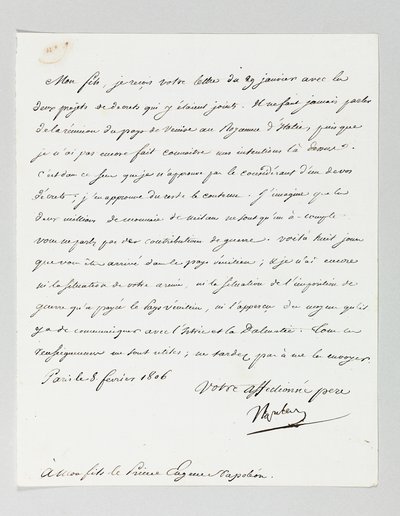 Lettera firmata da Napoleone al suo figliastro, Principe Eugenio di Beauharnais da Napoleon Bonaparte