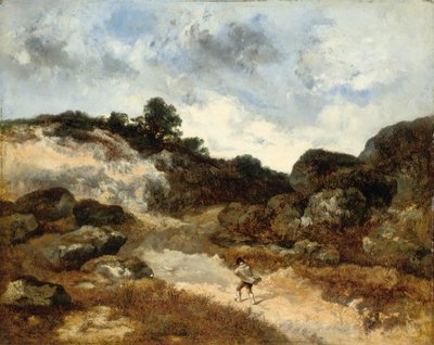 Prima della tempesta, un personaggio sulla strada rocciosa verso Jean-de-Paris da Narcisse Virgile Diaz de la Peña