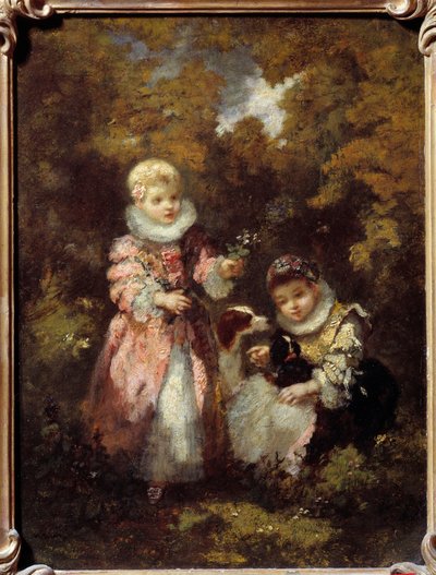 Bambini e cani da Narcisse Virgile Diaz de la Peña