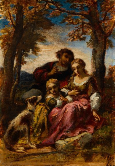 Figure e un cane in un paesaggio da Narcisse Virgile Diaz de la Peña