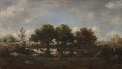 Paesaggio boschivo con cervi maschi da Narcisse Virgile Diaz de la Peña