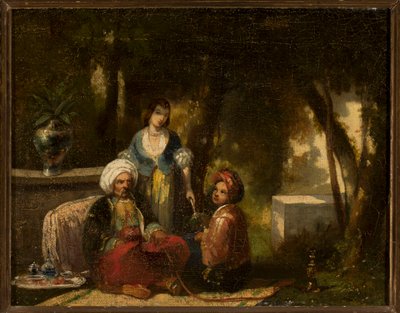 Uomo con narghilè davanti a un paesaggio boschivo da Narcisse Virgile Diaz de la Peña