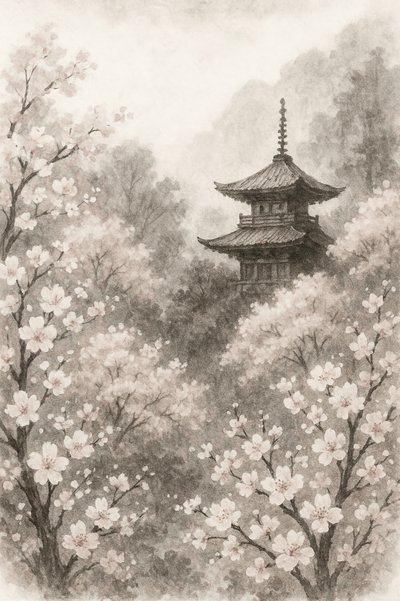 Fiori di ciliegio pagoda giapponese da Natalie Bruns