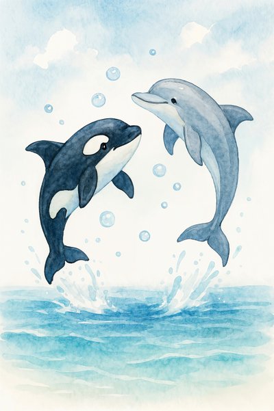 Delfino giocoso e orca da Natalie Bruns