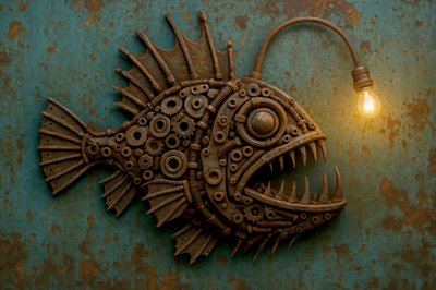 Lampada Steampunk a forma di rana pescatrice da Natalie Bruns