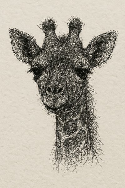 Ricamo a filo raffigurante una giraffina su carta fatta a mano da Natalie Bruns