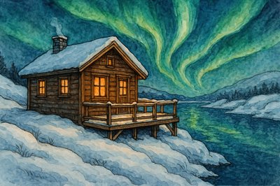 Baita invernale e aurora boreale da Natalie Bruns