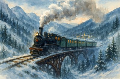 Luci natalizie del villaggio ferroviario invernale da Natalie Bruns