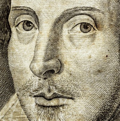 (dettaglio) Ritratto di William Shakespeare sul frontespizio di Commedie, storie, & t... da Nathan Benn