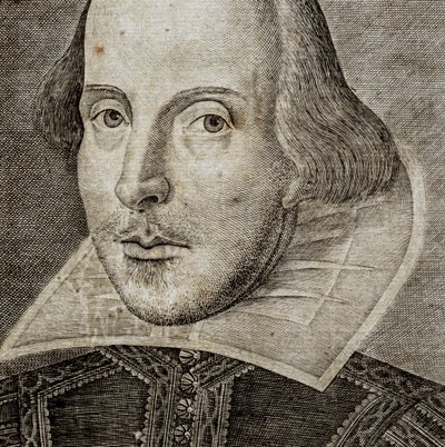 Dettaglio del ritratto di William Shakespeare sul frontespizio di Commedie, storie, & t... da Nathan Benn
