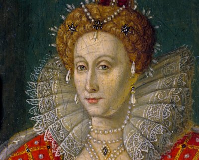 Dettaglio di miniatura a olio ritratto della regina Elisabetta I d