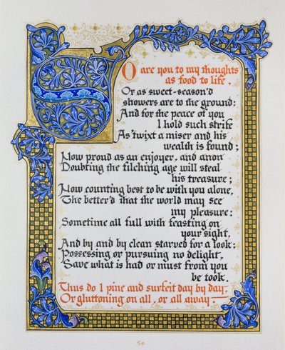 Pagina di canzoni e sonetti di Shakespeare con illuminazione da Nathan Benn