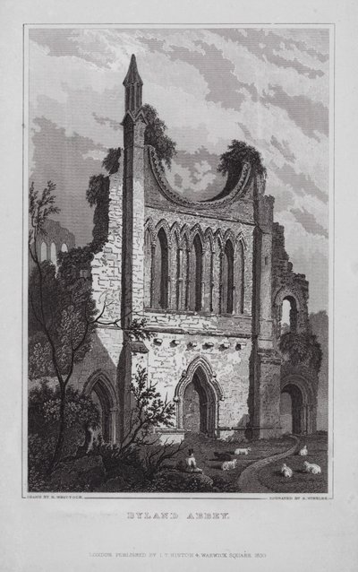 Abbazia di Byland (incisione) da Nathaniel (after) Whittock