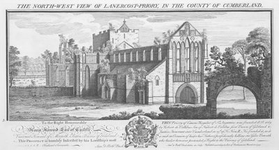 Vista nord-ovest del priorato di Lanercost nella contea di Cumberland da Nathaniel Buck