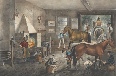 Trotting Cracks at the Forge, 1869 da Currier and Ives
