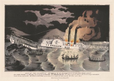 Perdita del battello a vapore Swallow, durante il suo viaggio da Albany a New York, 1845 da Nathaniel Currier