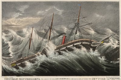 Il piroscafo President, il più grande del mondo, comandato dal tenente Roberts durante il suo ultimo viaggio da New York (USA) a Liverpool (Inghilterra), nella tempesta del 12 marzo da Nathaniel Currier