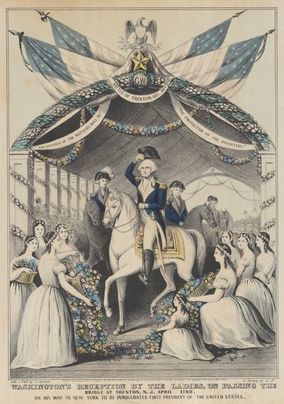 La ricezione di Washington dalle signore al passaggio del ponte a Trenton, N.J., aprile 1789 da Nathaniel Currier