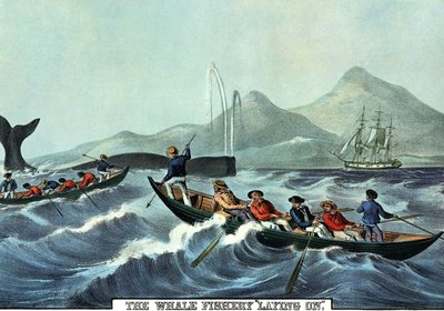 Scena di caccia alla balena nel nord degli Stati Uniti. Litografia di N. Currier da Nathaniel Currier
