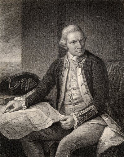 Capitano James Cook, inciso da W. Holl, da 