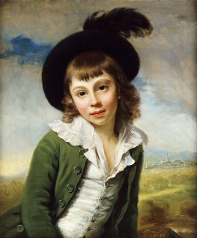 Il Ragazzo Verde: Ritratto di un Ragazzo Mezzo Busto, in un Cappotto Verde e Cappello Nero con una Piuma, 1782 da Nathaniel Hone