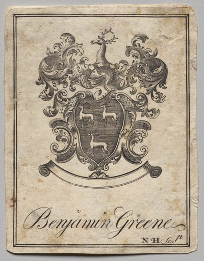 Ex libris: Stemma con iscrizione Benjamin Greene da Nathaniel Hurd