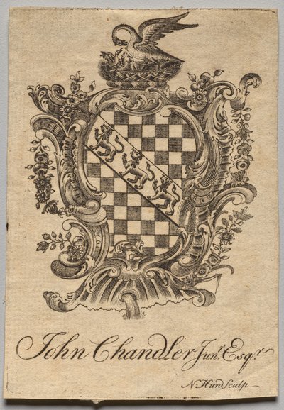 Ex Libris: Stemma con iscrizione John Chandler Jun.r, Esq. da Nathaniel Hurd