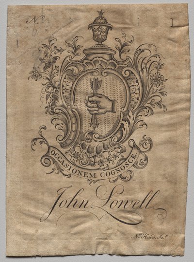 Ex libris: Stemma con John Lowell inciso da Nathaniel Hurd