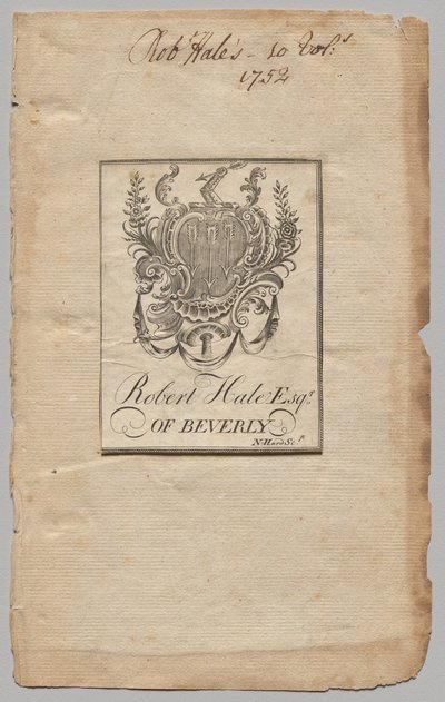 Ex libris: Stemma con iscrizione di Robert Hale, Esq. da Nathaniel Hurd