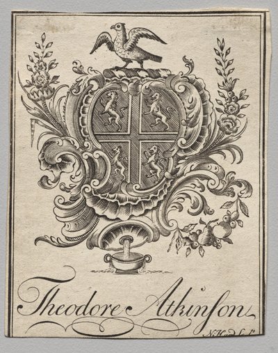 Ex libris: Stemma con iscrizione di Theodore Atkinson da Nathaniel Hurd