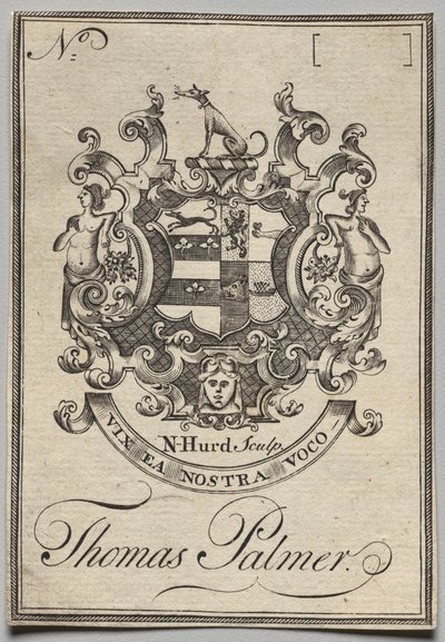 Ex Libris: Stemma con iscrizione Thomas Palmer da Nathaniel Hurd