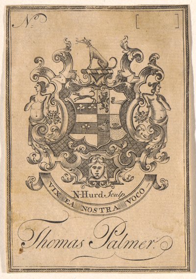 Ex libris di Thomas Palmer da Nathaniel Hurd