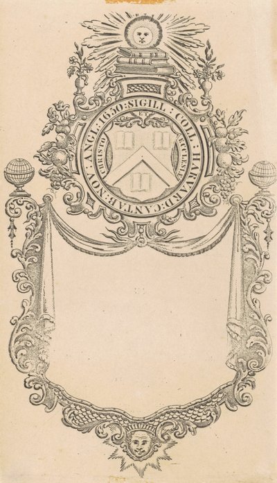Ex libris del Harvard College con il sigillo Christo et Ecclesiæ da Nathaniel Hurd