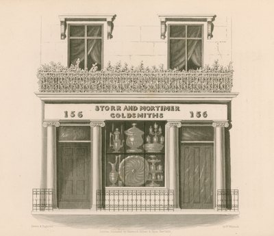 Facciata in stile ionico dei signori Storr e Mortimer, orafi e gioiellieri, n. 156, Bond Street, Londra da Nathaniel Whittock