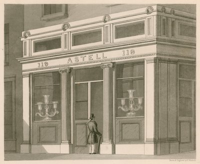 Vetrina per Astell, Wine and Spirit Warehouse, Grafton Street, Tottenham Court Road da Nathaniel Whittock