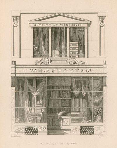 Vetrina per W H Ablett, Outfitting Warehouse, Cornhill, Londra da Nathaniel Whittock