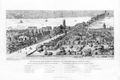 Southwark e London Bridge come apparivano intorno al 1546, c1860 da Nathaniel Whittock