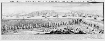 La prospettiva occidentale del cantiere navale di Sua Maestà a Chatham, 1738 da Nathaniel and Samuel Buck