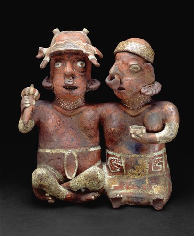 Coppia seduta unita, 200 a.C-300 d.C. (ceramica e pigmento) da Nayarit Nayarit
