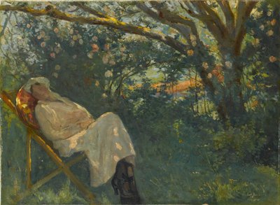 Signora in rosa su una chaise longue da Nazmi Ziya Güran
