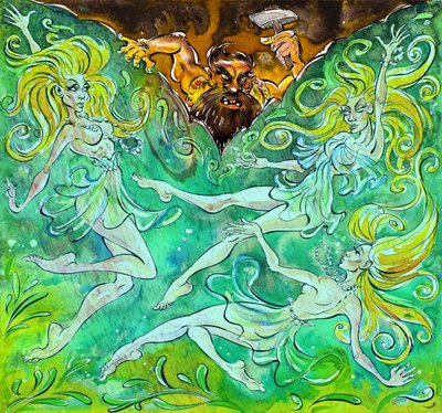 Alberich e le Figlie del Reno - illustrazione di 