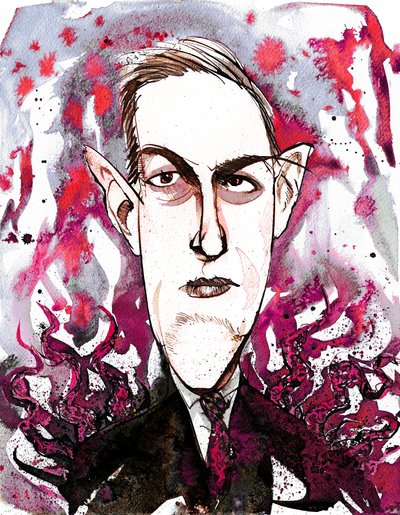 Howard Phillips Lovecraft, scrittore americano di horror e fantascienza (1890-1937); caricatura da Neale Osborne