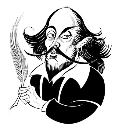 William Shakespeare - caricatura in bianco e nero da Neale Osborne