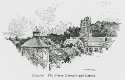 Dunster, Colombaia e chiesa del Priorato (litografia) da Nelly Erichsen