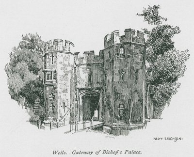 Wells, Porta del Palazzo Vescovile (litografia) da Nelly Erichsen