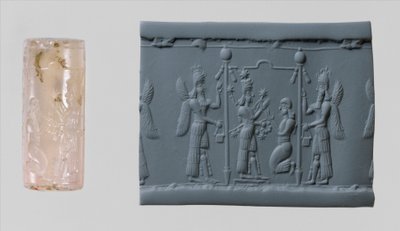 Sigillo cilindrico di Ishtar e impressione moderna, c. VIII-VII secolo a.C. (calcedonio) da Neo Assyrian Neo Assyrian